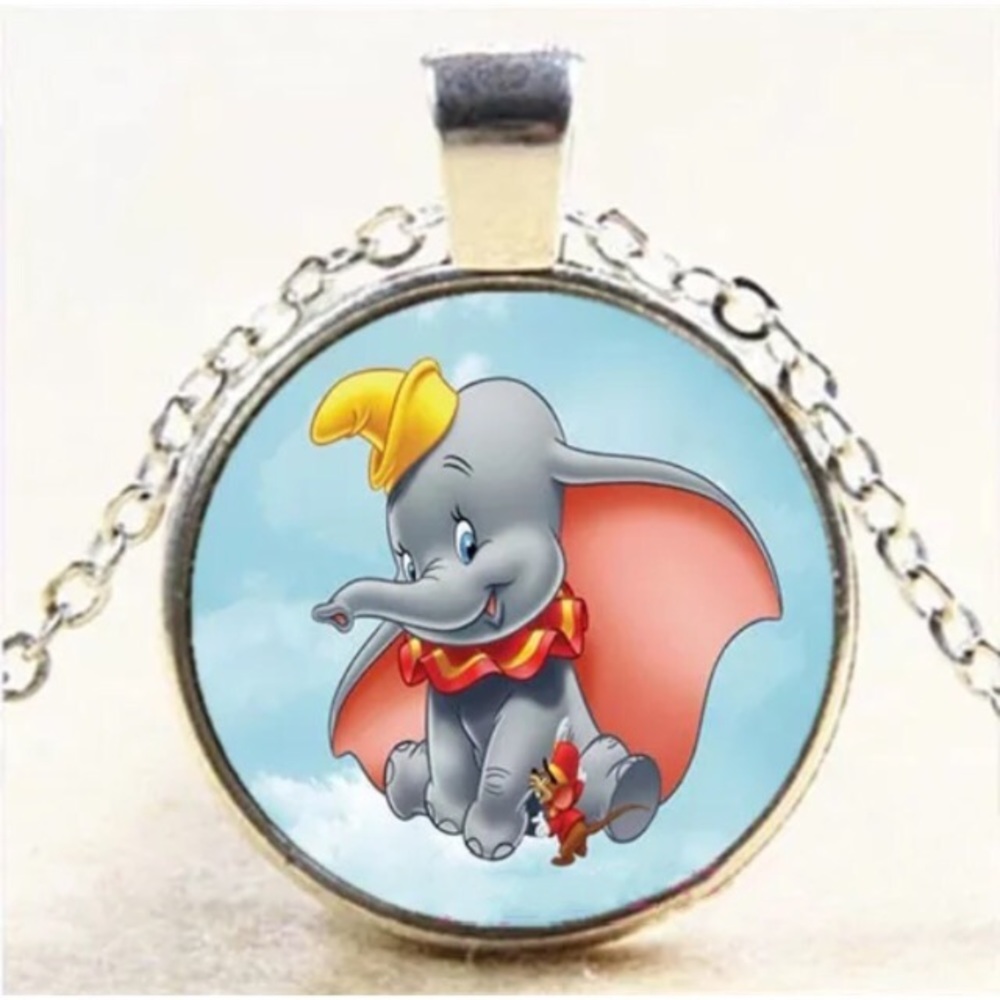 Dumbo Elephant Silver Blue Cabochon Necklace
